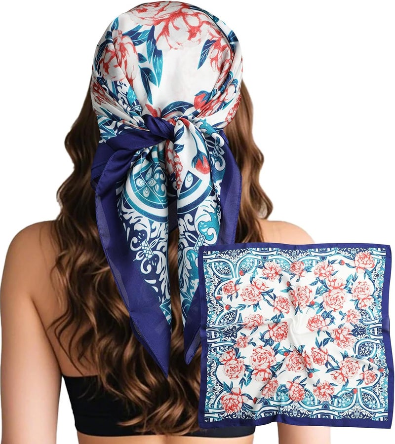 Sumolux Head Hair Scarf for Women Like Satin Silk Scarf Bandana Hair Wrapping Night Large Square Scarves 27.5" - Image 1